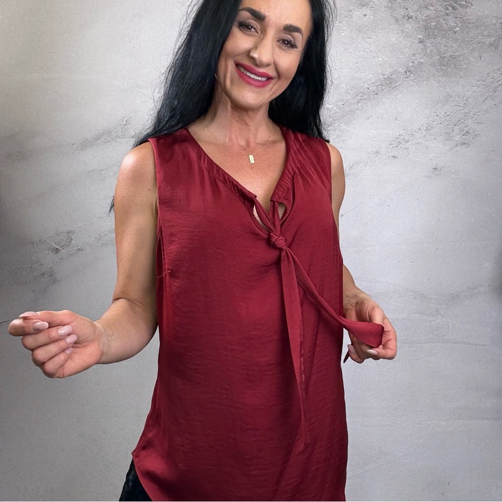 CAbi Red Sleeveless Tie Front Tunic